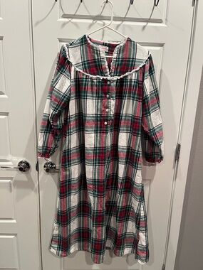 Lanz of Salzburg Plaid Cotton Ruffle-Yoke Nightgown